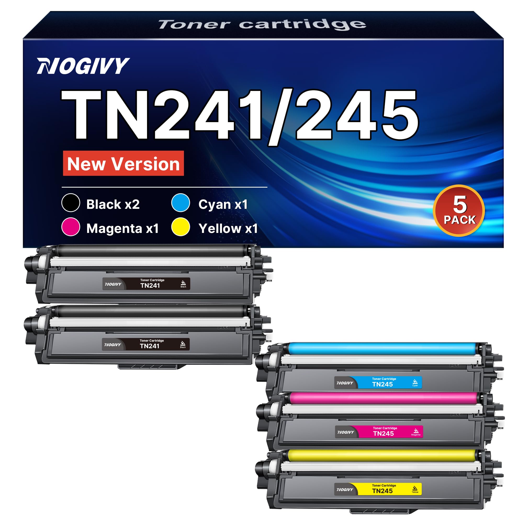 TN241 TN245 Toner Kompatibel für Brother TN 241 TN241/245 für Toner Brother DCP 9022CDW MFC 9142 CDN MFC 9332CDW HL-3152CDW HL-3142CDW DCP-9017CDW (Schwarz Cyan Gelb Magenta, 5er-Pack)