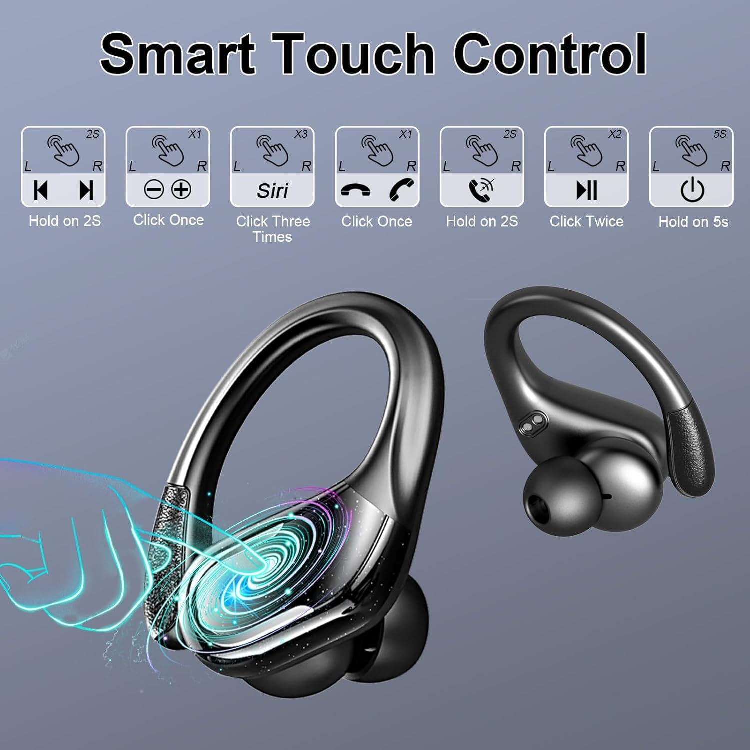 Auriculares Bluetooth Inalámbricos Deportes, 75Hrs Auriculares Bluetooth 5.4 con Estéreo HiFi 3D, 4 ENC Reducción de Ruido Micrófono Auricular Inalámbrico USB-C Carga, Impermeable IP7 Auriculares