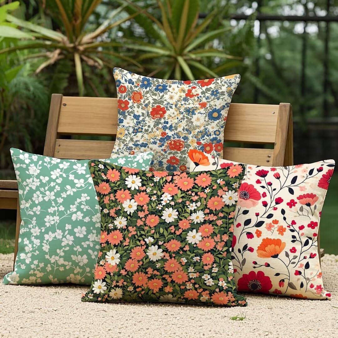 Fundas Cojines 55x55 cm Exterior Cojines Floral Fundas de Almohada Juego de 4, Cuadrados Funda Cojin Primavera Almohadas con Cremallera Invisible, Sofa Cama Decorativos para Hogar, Jardín, Salón Ym503