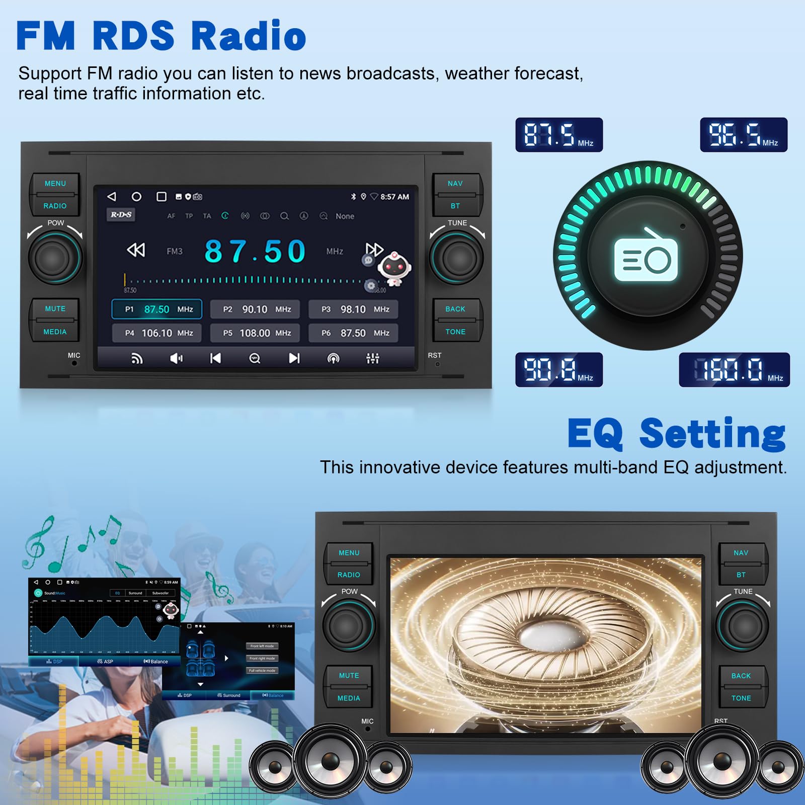 2G+64G Android Autoradio per Ford Transit Fiesta Focus Galaxy Mondeo Fusion Kuga C-Max S-Max con Wireless Carplay e Android Auto, Touch Screen 9 Pollici con WiFi, Navigazione GPS, Bluetooth, FM RDS