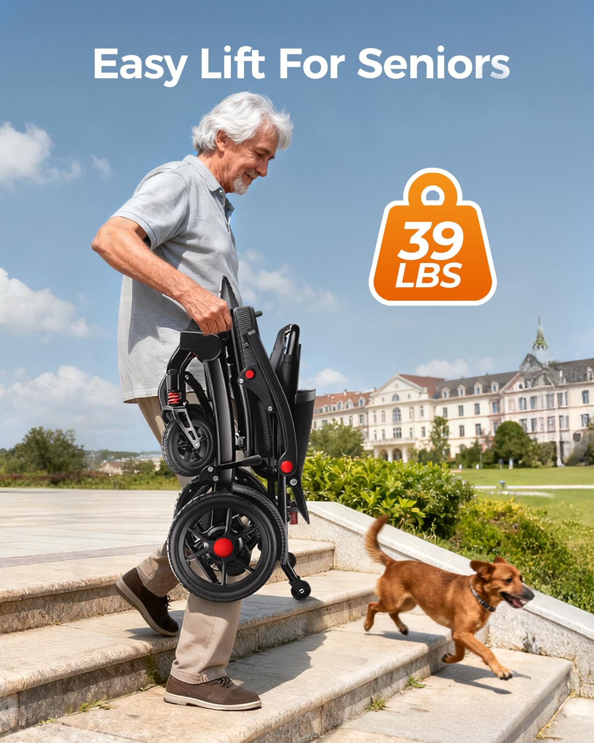 Serianie 39LB Ultra Lightweight 20 Miles Electric Wheelchairs for Adults, Foldable Motorized Wheelchair for Seniors, Long Travel Range Mobility Scooter, All Terrain Compact Portable Power Wheelchair