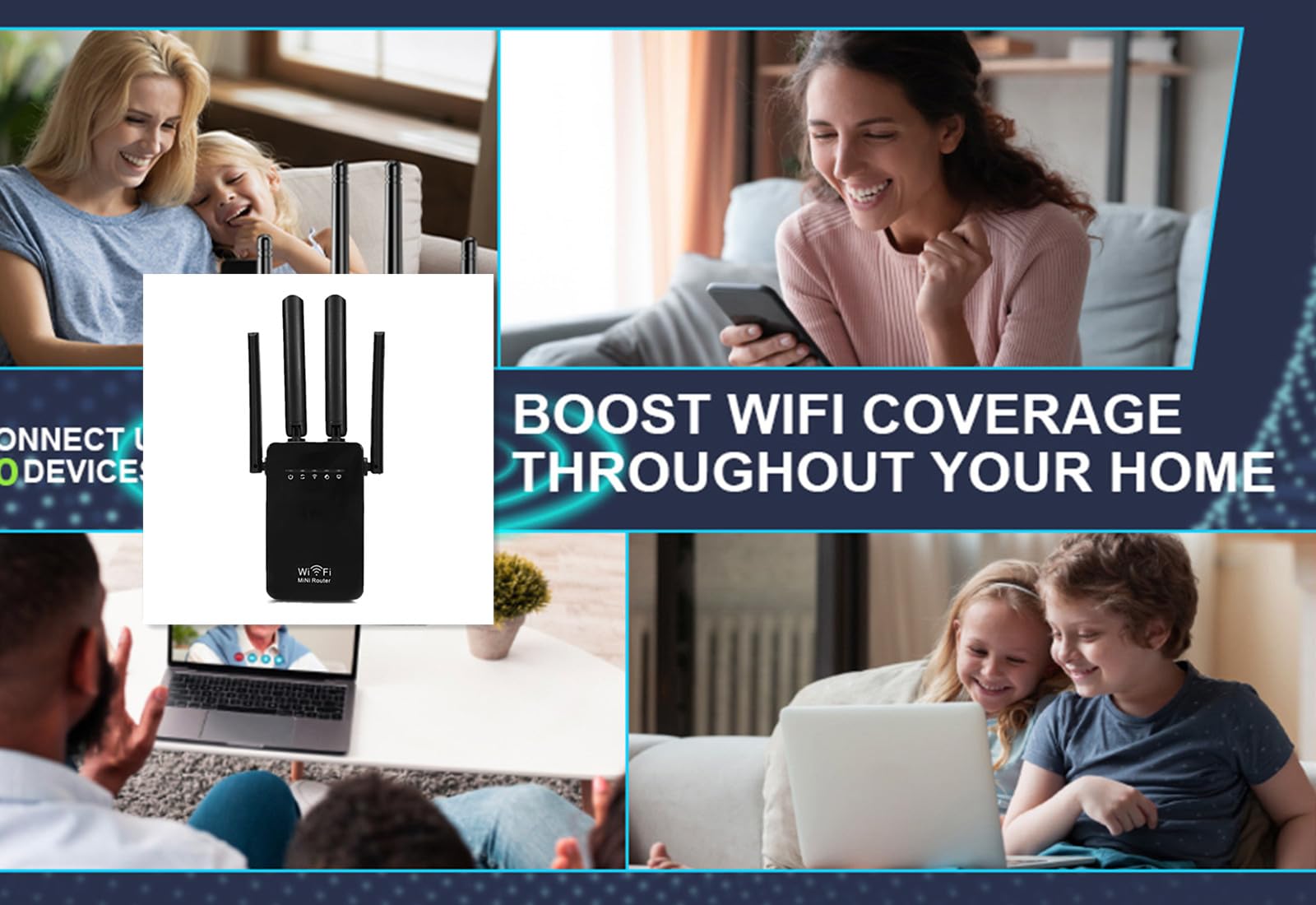 WiFi Repeater WiFi Extender Signal Booster, Signal Amplifier for Home, Long Range Internet Extender WiFi Booster Faster Wireless Router Extender, 1-Tap Setup DH-WR09