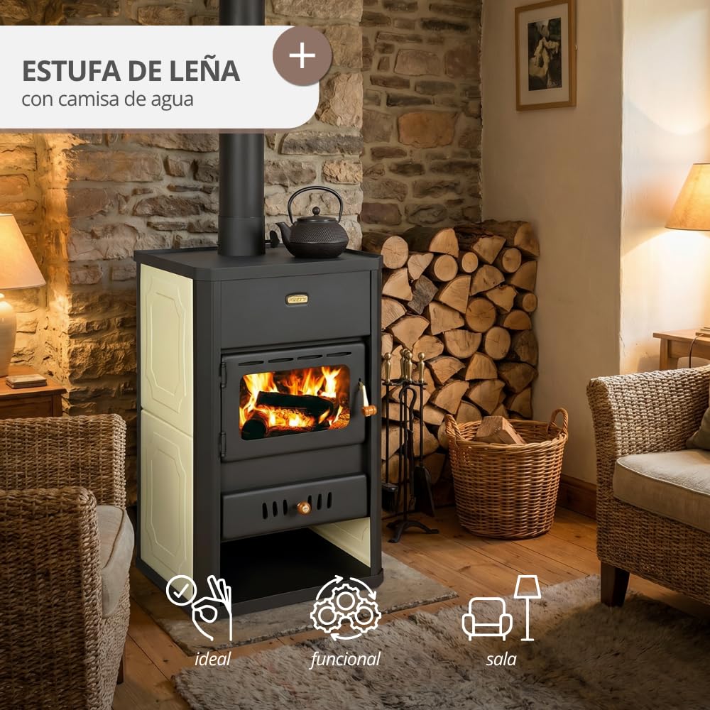 Prity S1 W10 - Estufa de leña con revestimiento de agua de 10 kW | calefacción central | certificado CE | estufa de leña independiente