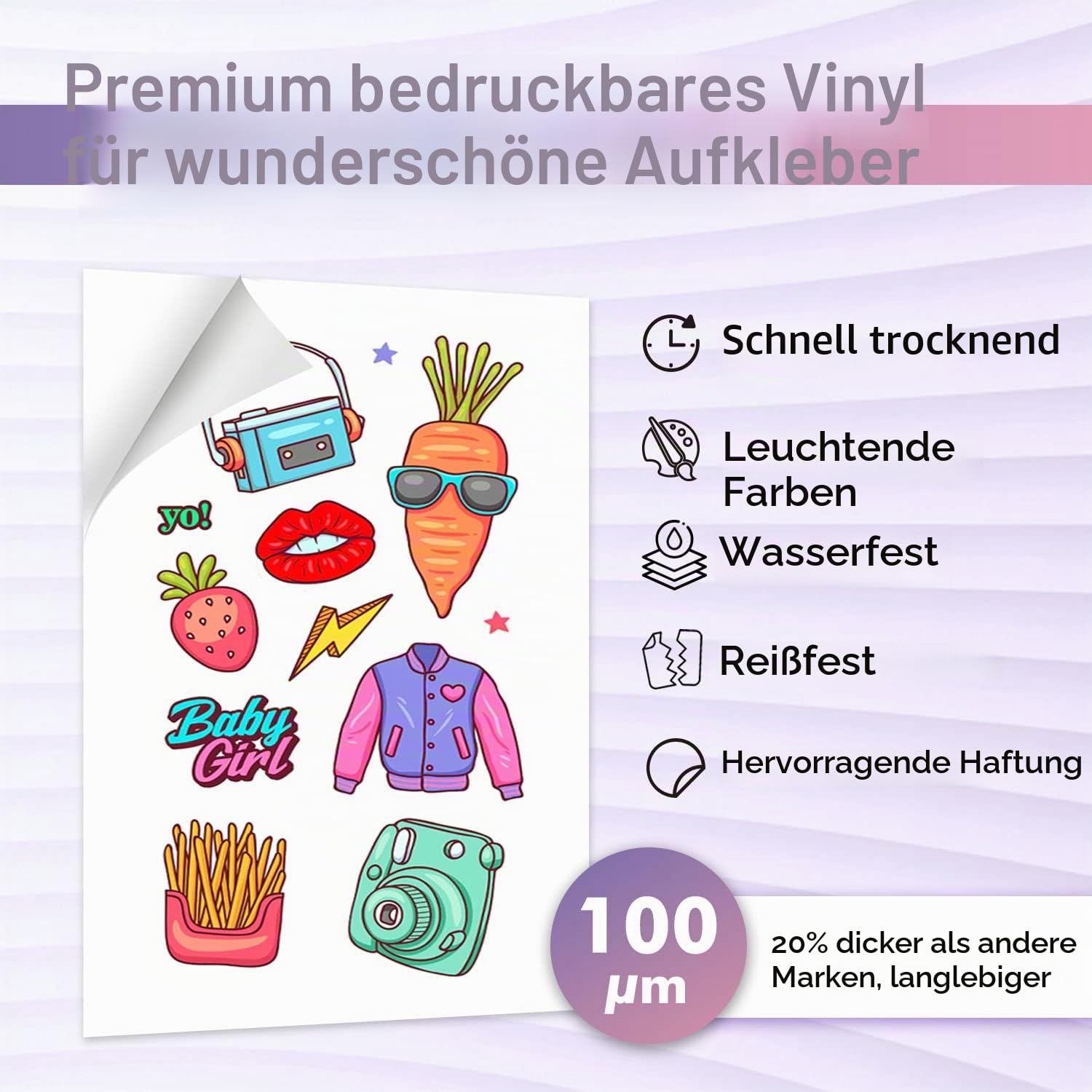 Koala bedruckbares Vinyl-Aufkleberpapier für Tintenstrahldrucker – 20 Blatt glänzendes weißes wasserbeständiges Klebeetikettenpapier – 21,6 x 27,9 cm, reißfest, ablösbar
