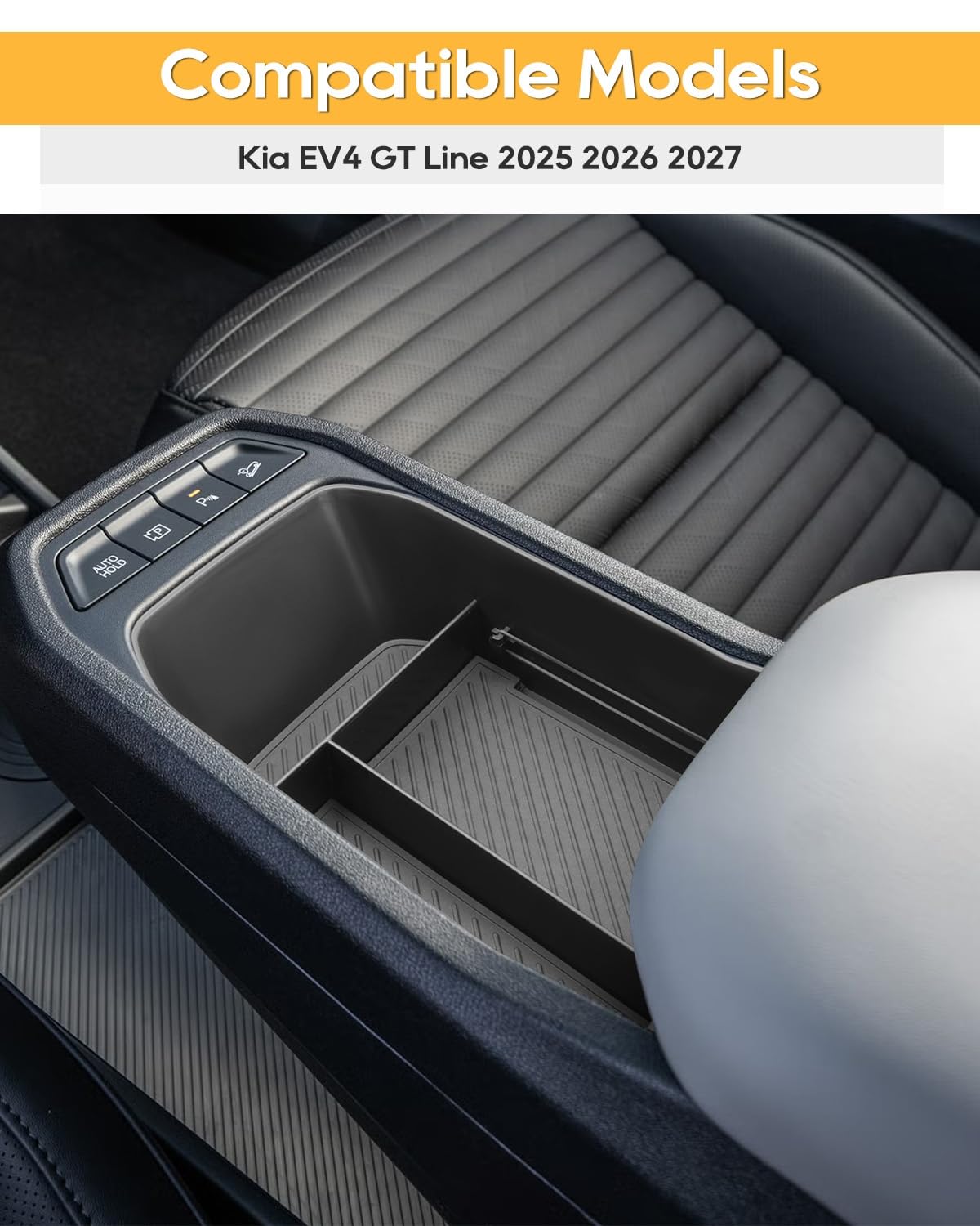 YEE PIN Compatible avec Kia EV4 GT Line/GT 2025, 2026, 2027, console centrale, boîte à gants, plateau de rangement avec tapis antidérapant, pour accessoires EV4 (avant)