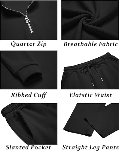 Miniatura 5 de COOFANDY Conjunto deportivo de 2 piezas para hombre, polo, atlético, con cremallera de un cuarto, manga larga, informal, para correr