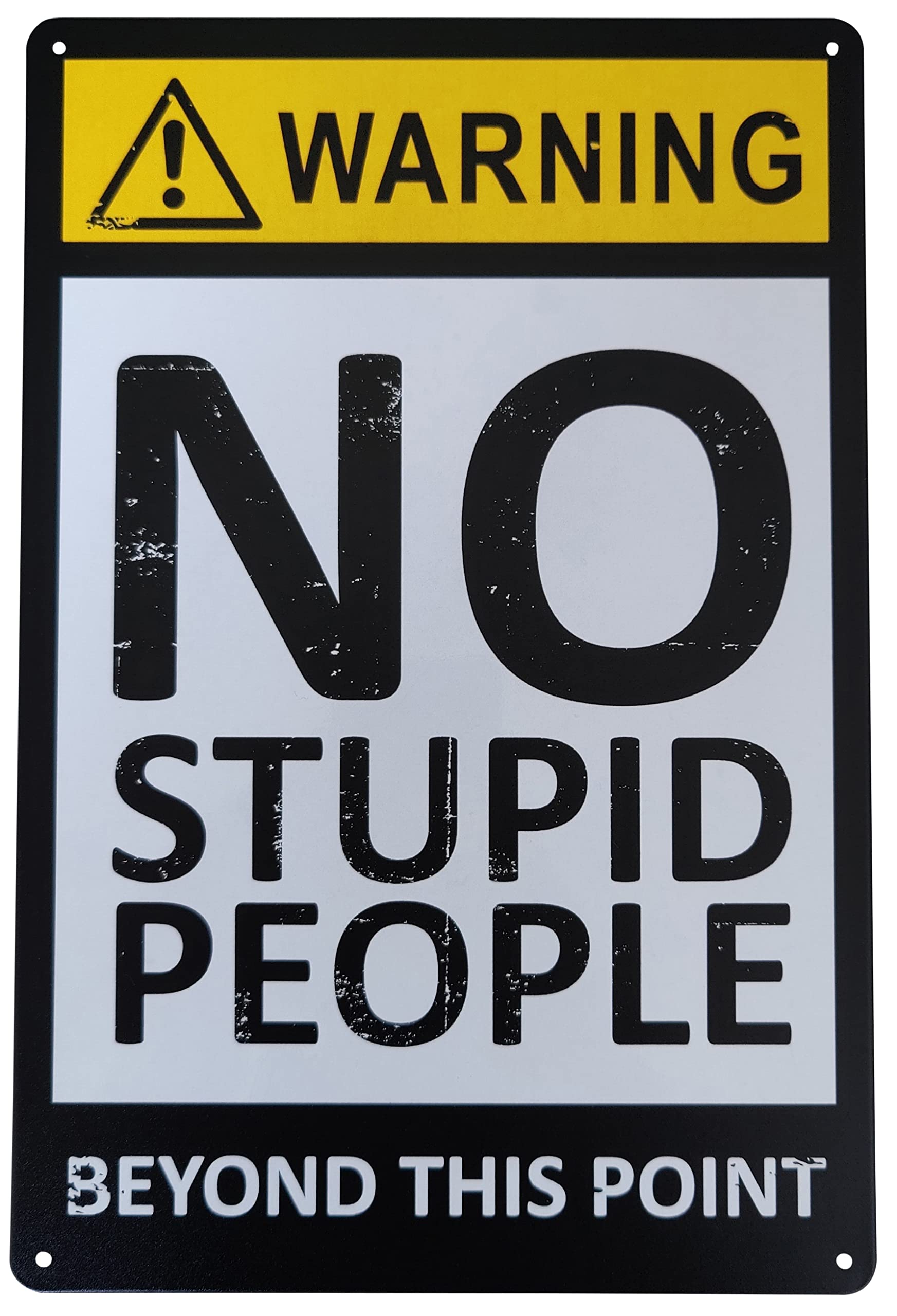 Ultra Accessories Beyond This Point Warning Themed Metal Classic Vintage Retro Tin Sign Man Cave Garage Bedroom Office Wall Novelty Lightweight Outdoor Garden Use (No Stupid People)