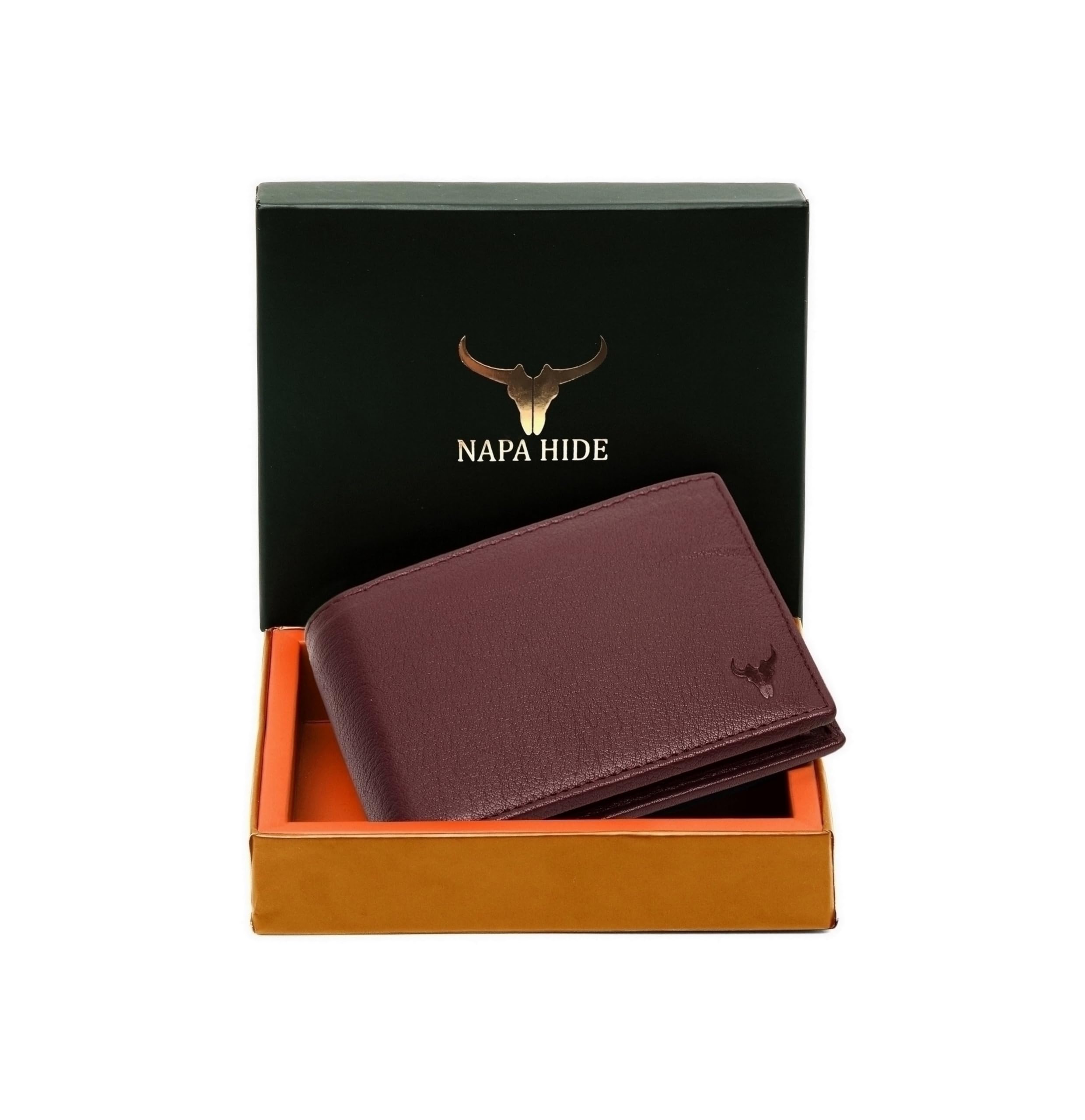 Maroon Leather Wallet for Men I Handcrafted I 4 Credit/Debit Card Slots I 2 Currency Compartments I 1 Transparent ID Window