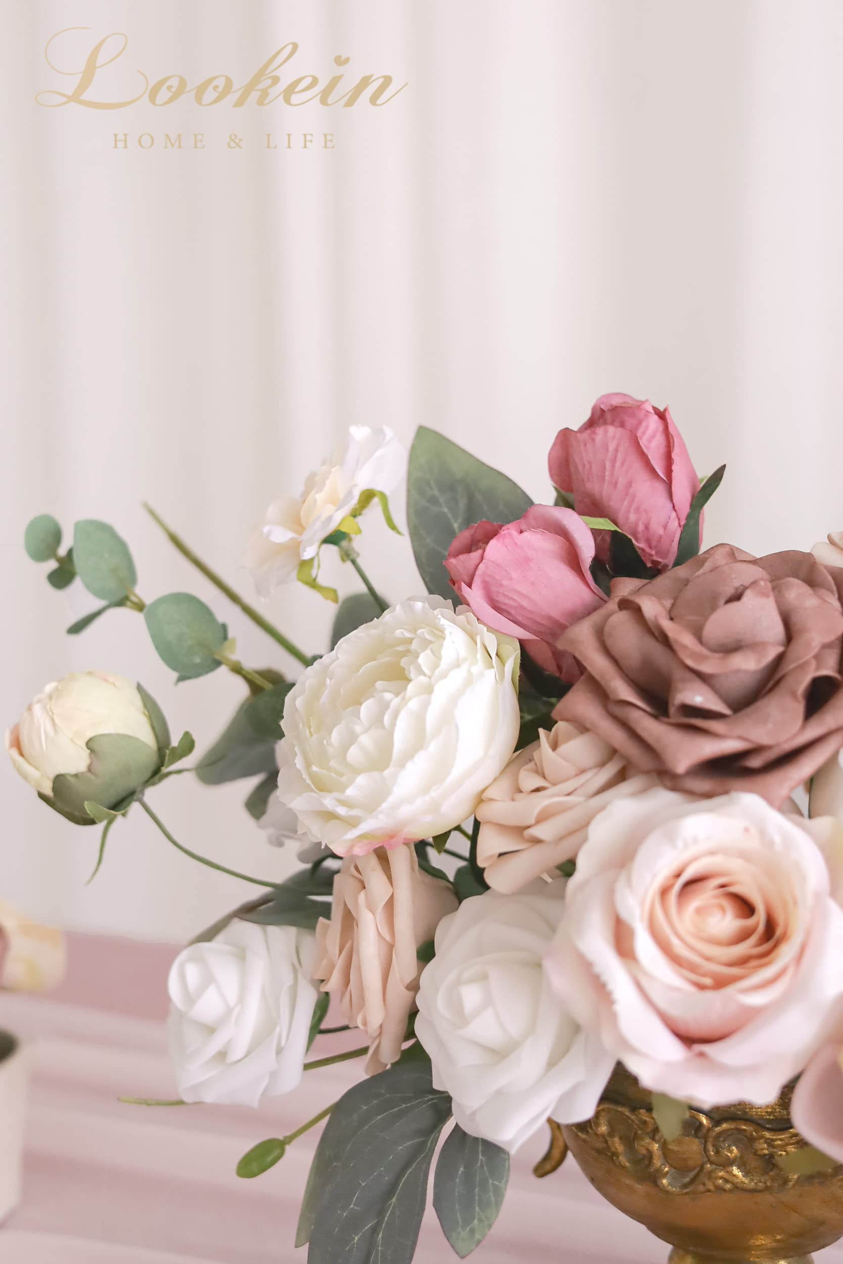 Lookein Fiori Finti Per Decorazioni Matrimoniali – Set Fai Da Te Per Bouquet, Centrotavola, Ghirlande E Arco – Borgogna Incantato