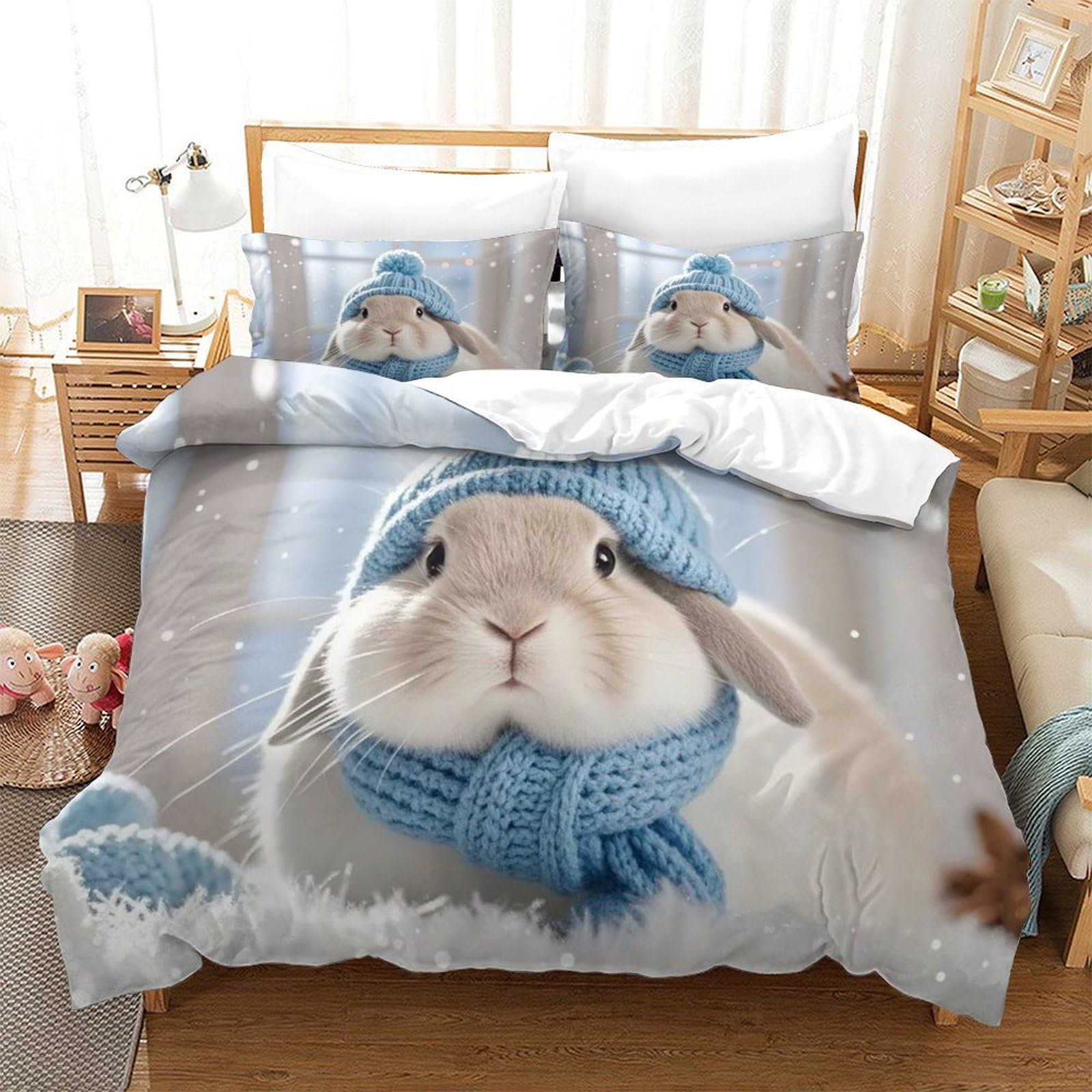 Dafufbw Rabbits-5 Rabbits Lovingly Bedding Set Hidden Zipper Bunnies Duvet Cover Set With Pillowcases Quilt Cover Set Soft Microfiber Comforter Cover Various Sizes For Kids Adults Double（200X200cm）