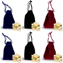 Gamie Metal Jacks Game Kugelach - Set of 6 - Includes 5 Metal Cubes in Each Velvet Bag - Five Stones Jax Game for Kids and Adults - Beautiful Gold-Colored Cubes - Vintage Games for Family Night