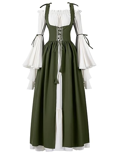 Spooktacular Creations Halloween Renaissance Costume Women, Renaissance Corset Dress, Plus Size Medieval Chemise for Cosplay - Olive - Small