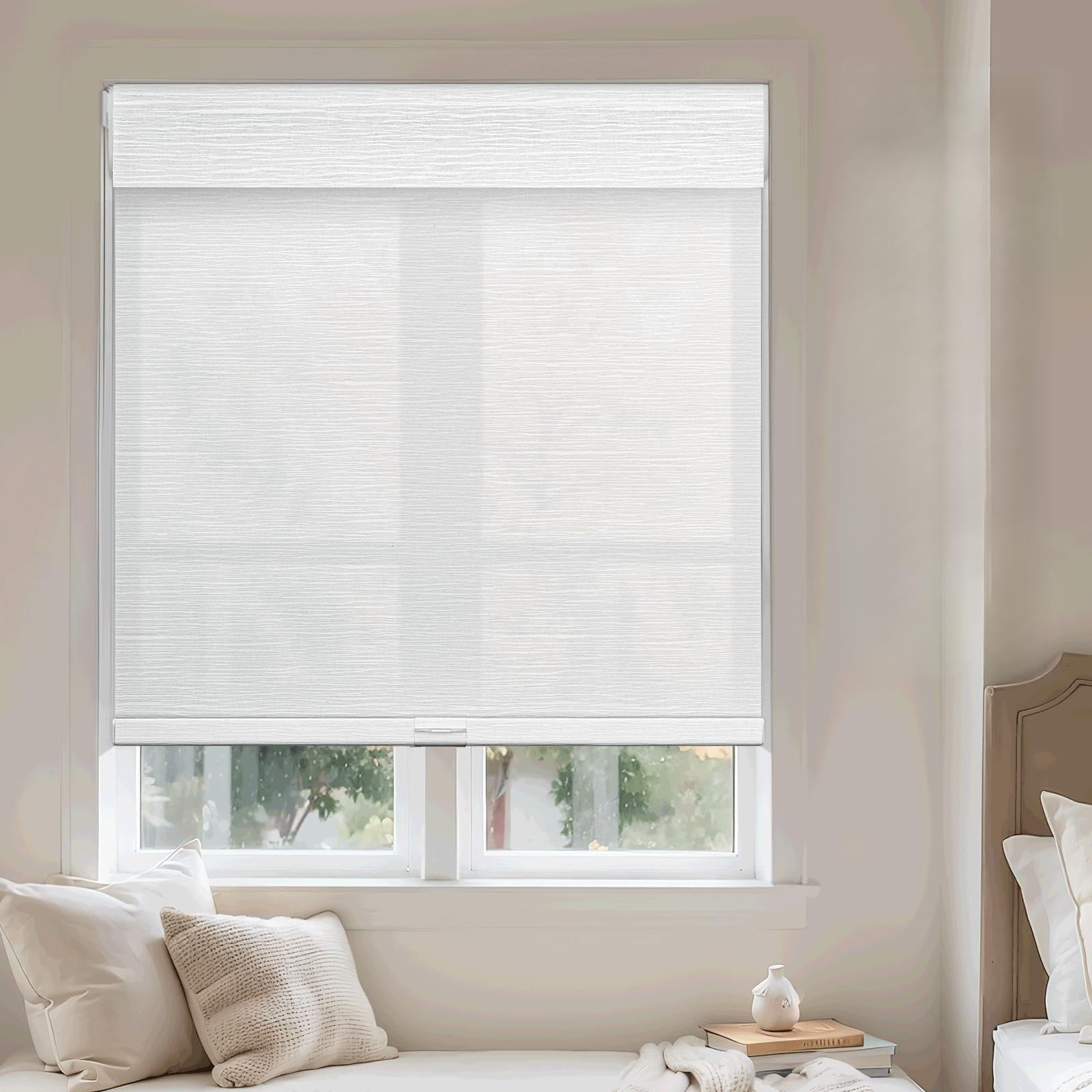 Keego No Drill Roller Blinds Easy Install Light Filtering Blinds for Windows Cordless Waterproof Shades for Home (Oat Milk, Custom Size)