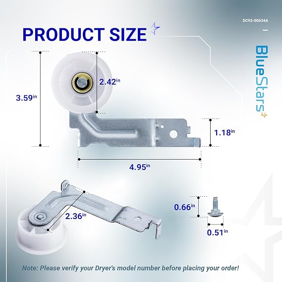 [Upgraded Dual Ball Bearings] BlueStars DC93-00634A Dryer Idler Pulley with Sturdy Clip Compatible with Samsung Dryers DV45H7000EW DV48H7400EW DV42H5000EW DV48J7700EW DC96-00882C AP4373659