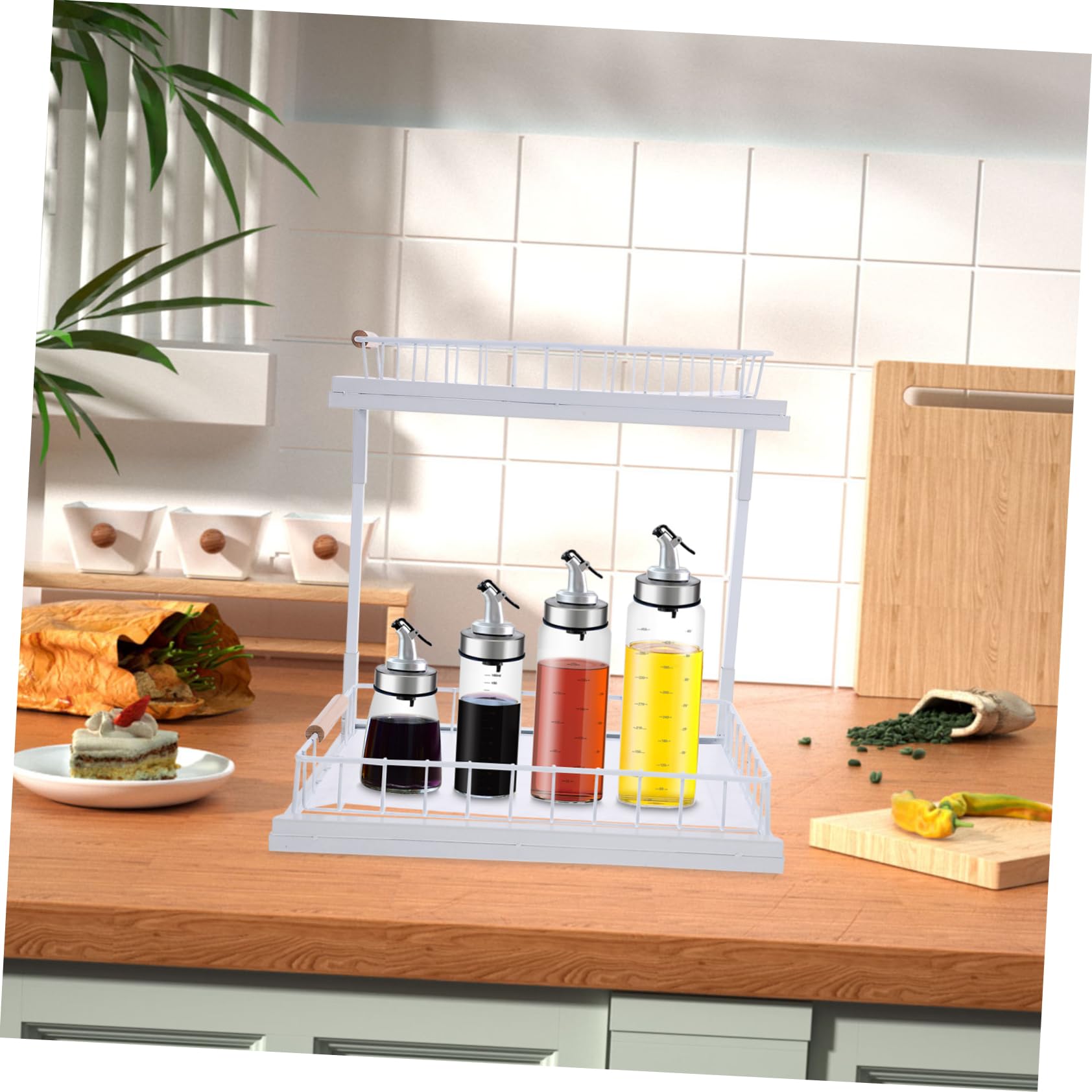 COLLBATH Organizer Capiente Sottolavello Cucina a 2 Livelli Estraibile e Scaffale Porta in Acciaio al Carbonio Bianco Pratico Spezie