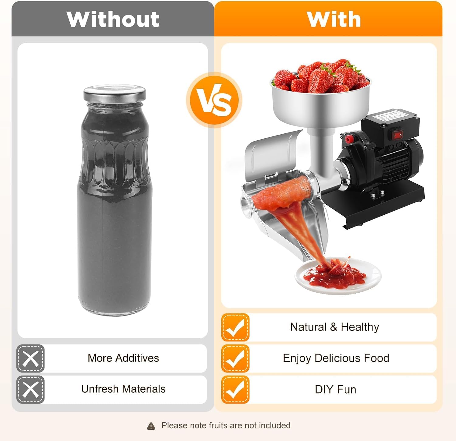 Passaverdure elettrico per pomodori da 450 W, professionale, in acciaio inox, ideale per salse, con imbuto grande e facile da pulire.