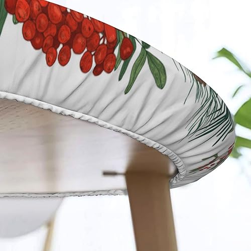 Miniatura 6 de Yilad Mantel de Navidad con diseño de flores de acebo ajustable, elástico, lavable, reutilizable, para cocina, comedor, picnic, fiesta, ajuste de