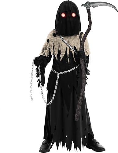 Miniatura 5 de Spooktacular Creations Disfraz de parca de ojos brillantes para niños, disfraz de Halloween para niños, Halloween, fiesta de disfraces