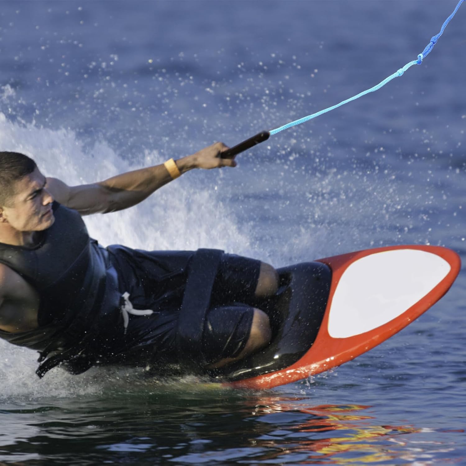 Cabilock Towable Watersports Rope with Black Handle for Water Skiing, Wakeboarding, Kneeboarding – Sturdy Ski Tow Rope for Tubing and Boating Activities Random Color