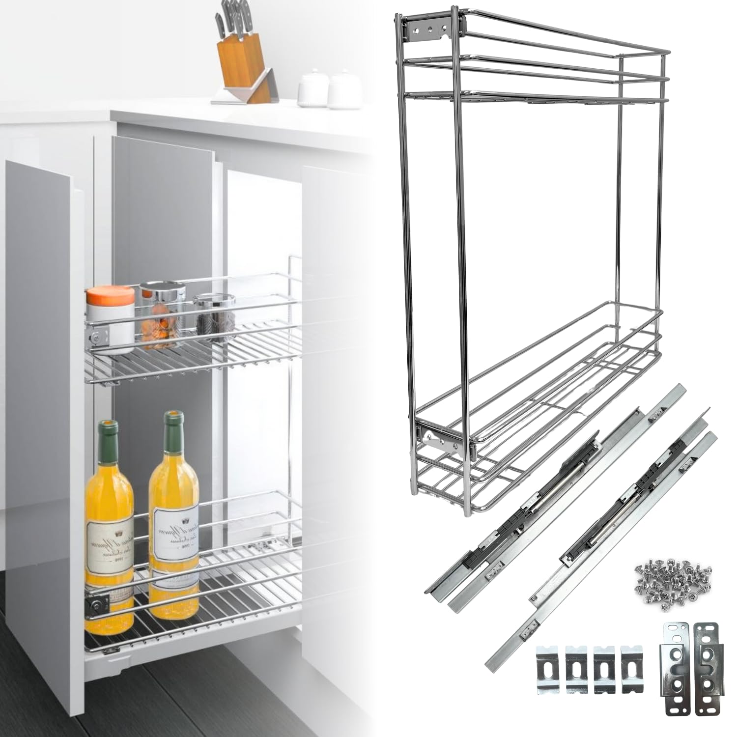 Emuca - Chariot Porte-Bouteilles Extractible Pour Meuble Bas De Cuisine, Module 150mm, Montage Latéral, Fermeture Amortie, Gris Anthracite, Acier