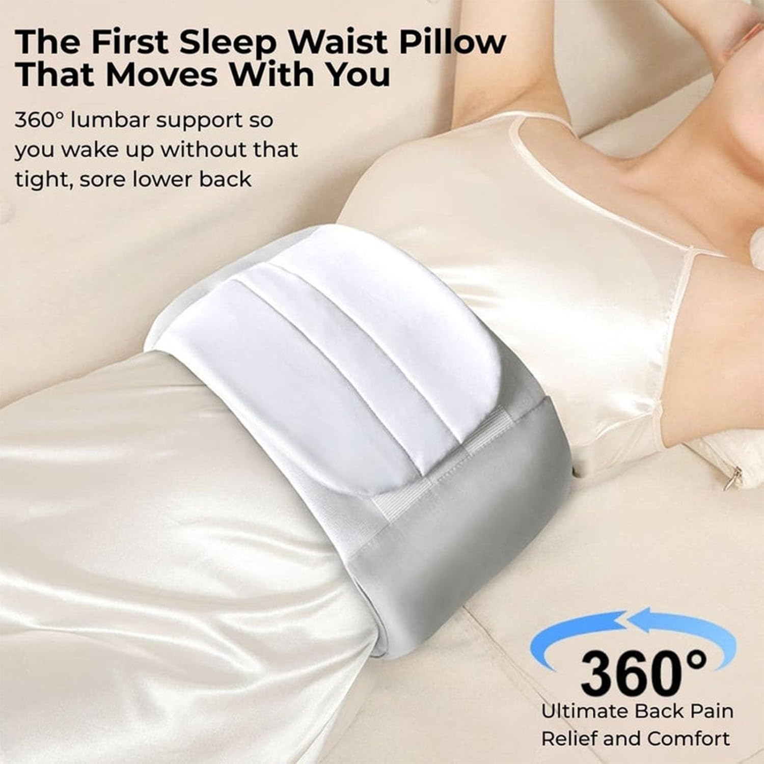 Night Align Support Pillow Lumbar Pillow for Office Chair 360° Active Waist Adjustable Align Lower Back Cushion Breathable Soft Silk Cotton with Ergonomic Curve for Bed Office Chair & Car Seat(M)