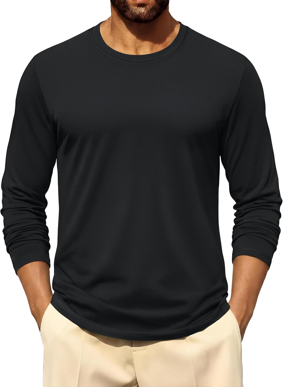 Cotrasen Mens Long Sleeve Tee Shirts Cotton Crew Neck Moisture Wicking Soft Casual Basic T-Shirts