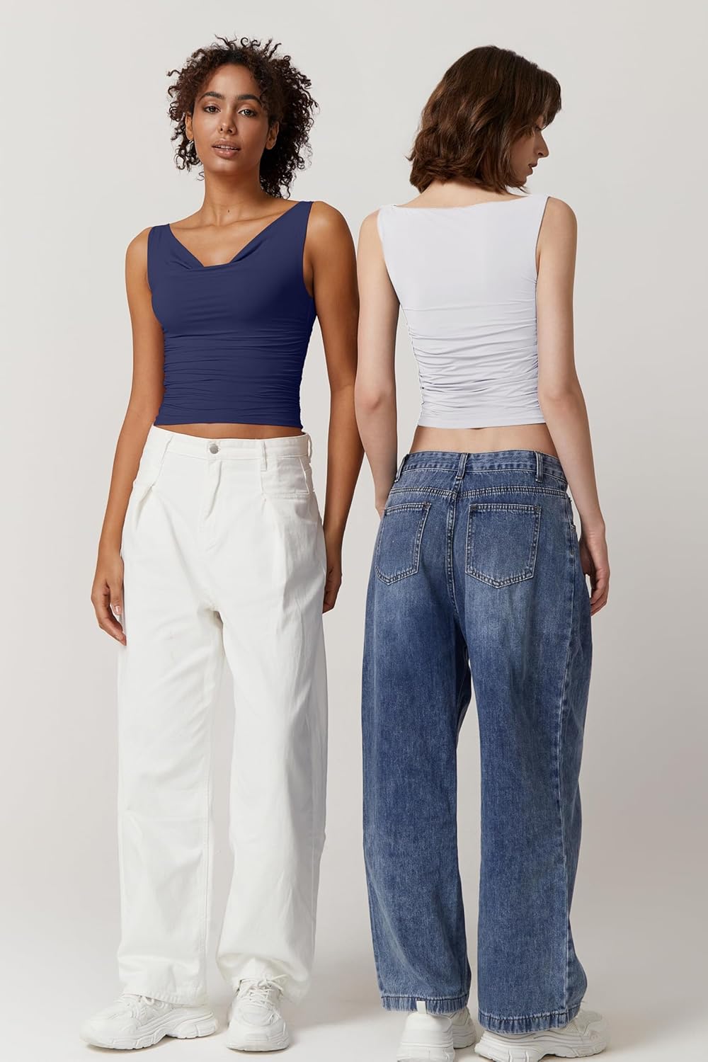 QINSEN Women's Cowl Neck Top Sleeveless Ruched Double Lined Crop Top Y2k T Shirts - Image 6