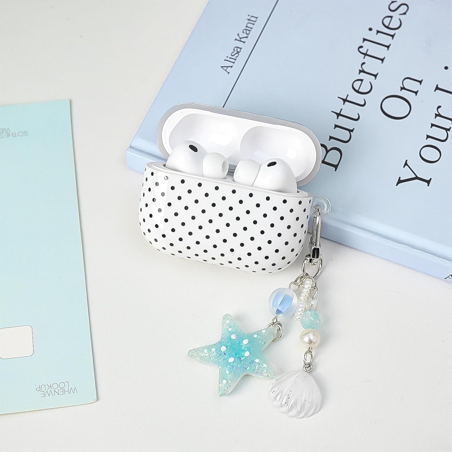 Compatible with AirPods Pro 3 Case with Cleaner Kit, Cute Star Polka Dot Aesthetics Design Starfish Keychain Girly Soft TPU Protective Cover for Airpods Pro 3rd -Light Blue image 4
