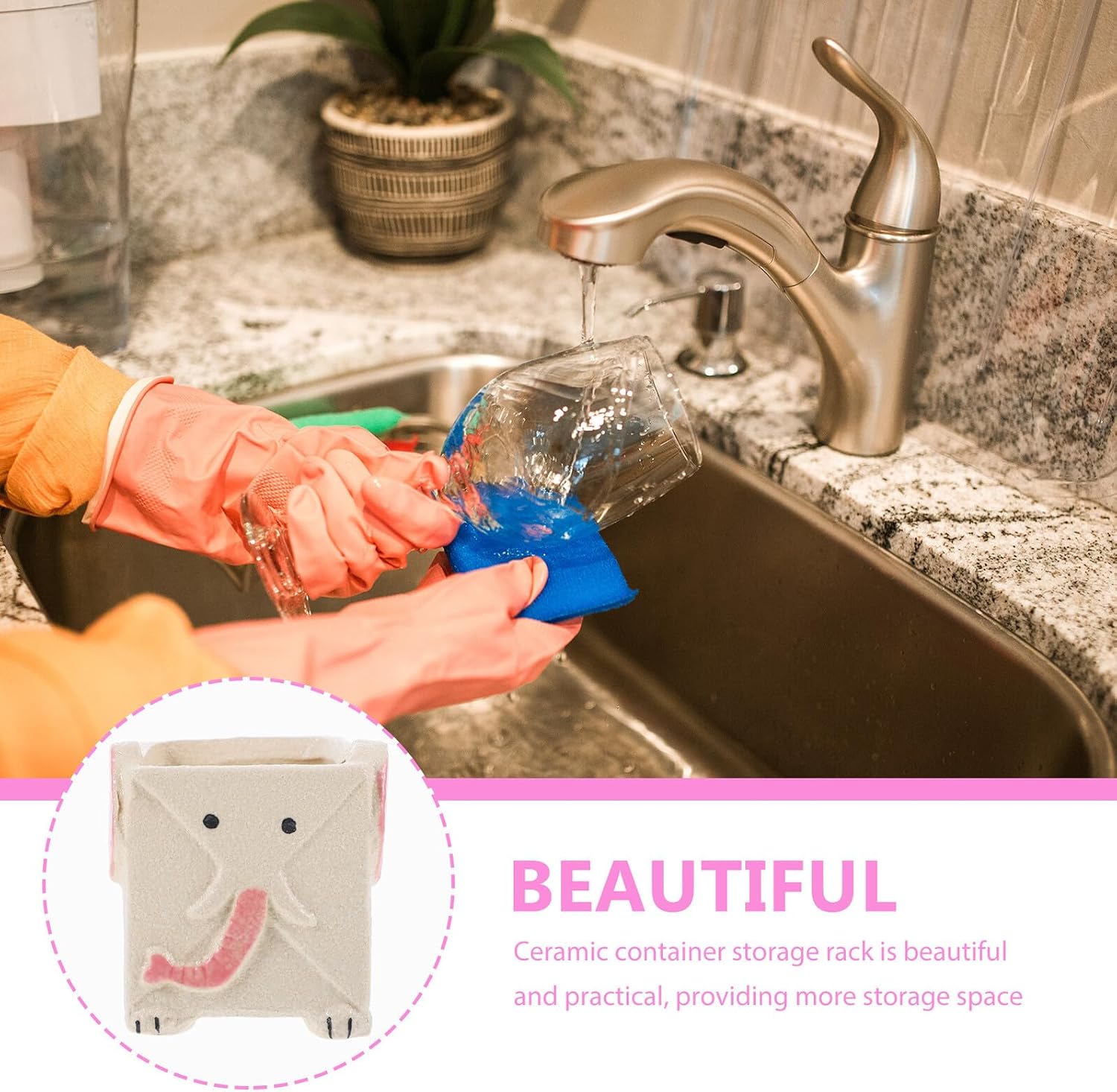 Elephant Ceramic Kitchen Sponge Holder for Sink Organizer Rack image 3
