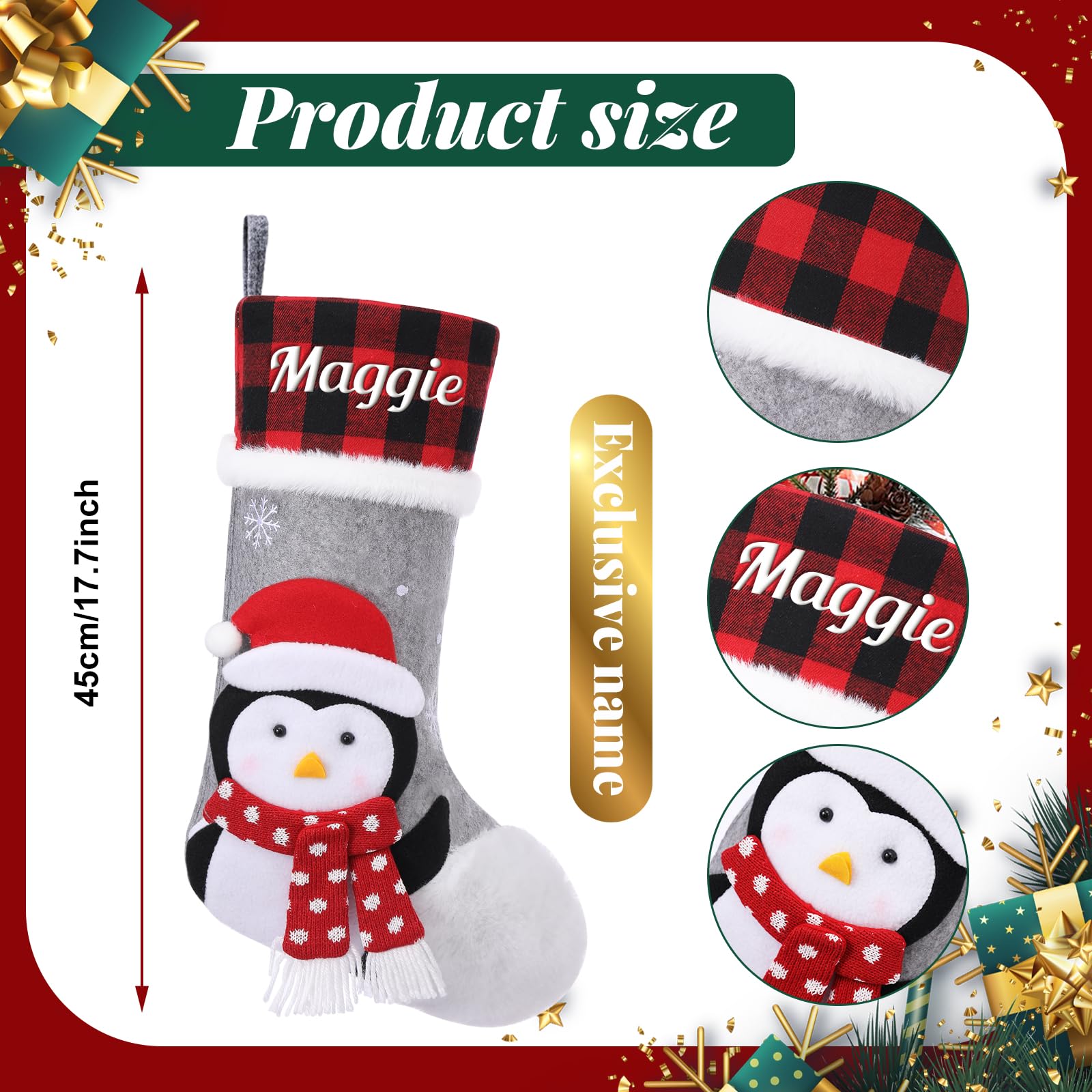 SearchI 5er Personalisierte Weihnachtsstrümpfe Nikolausstrumpf Christmas Stockings,Personalisierter Weihnachtsstrumpf zum Aufhängen&Befüllen Kamin Hängende Ornamente Geschenkhalter für Weihnachtsbaum