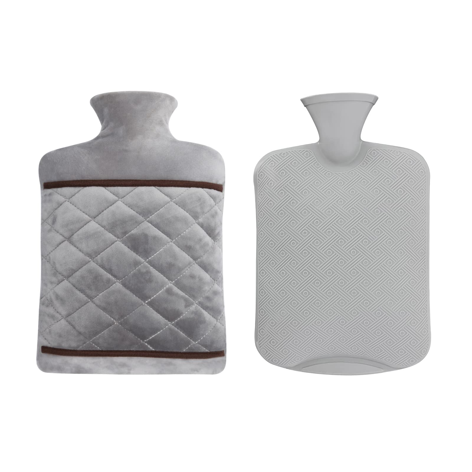 2L Hot Water Bottles with Cover Large Foot Hot Water Bottle for Kids Feet Warmer, Gray (1 Pack)