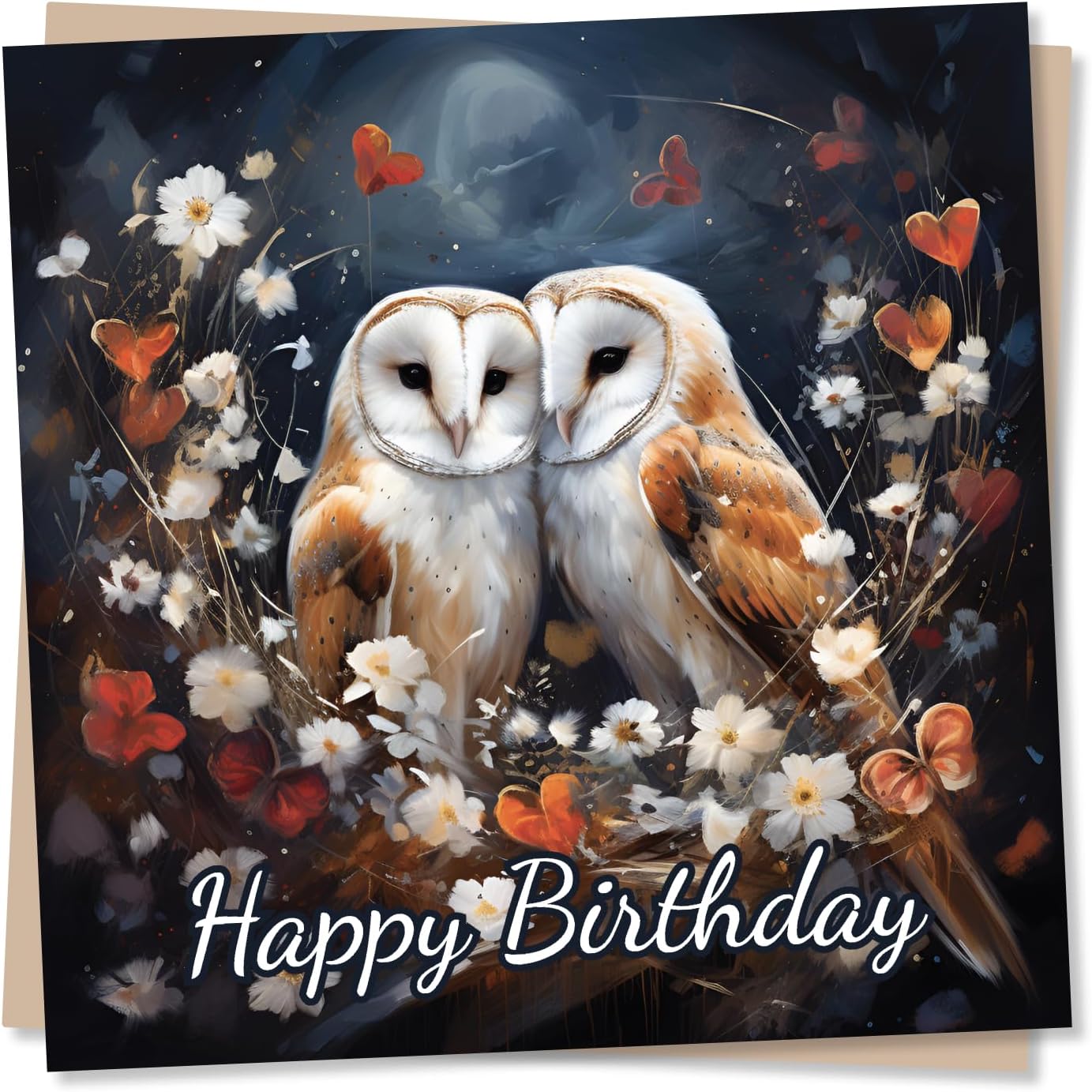 Happy Birthday Barn Owls Card - Special Card For Family, Friends, Husband, Wife, Partner, Girlfriend or Boyfriend - Heartfelt Greetings Wish for Women, Men - Made in UK