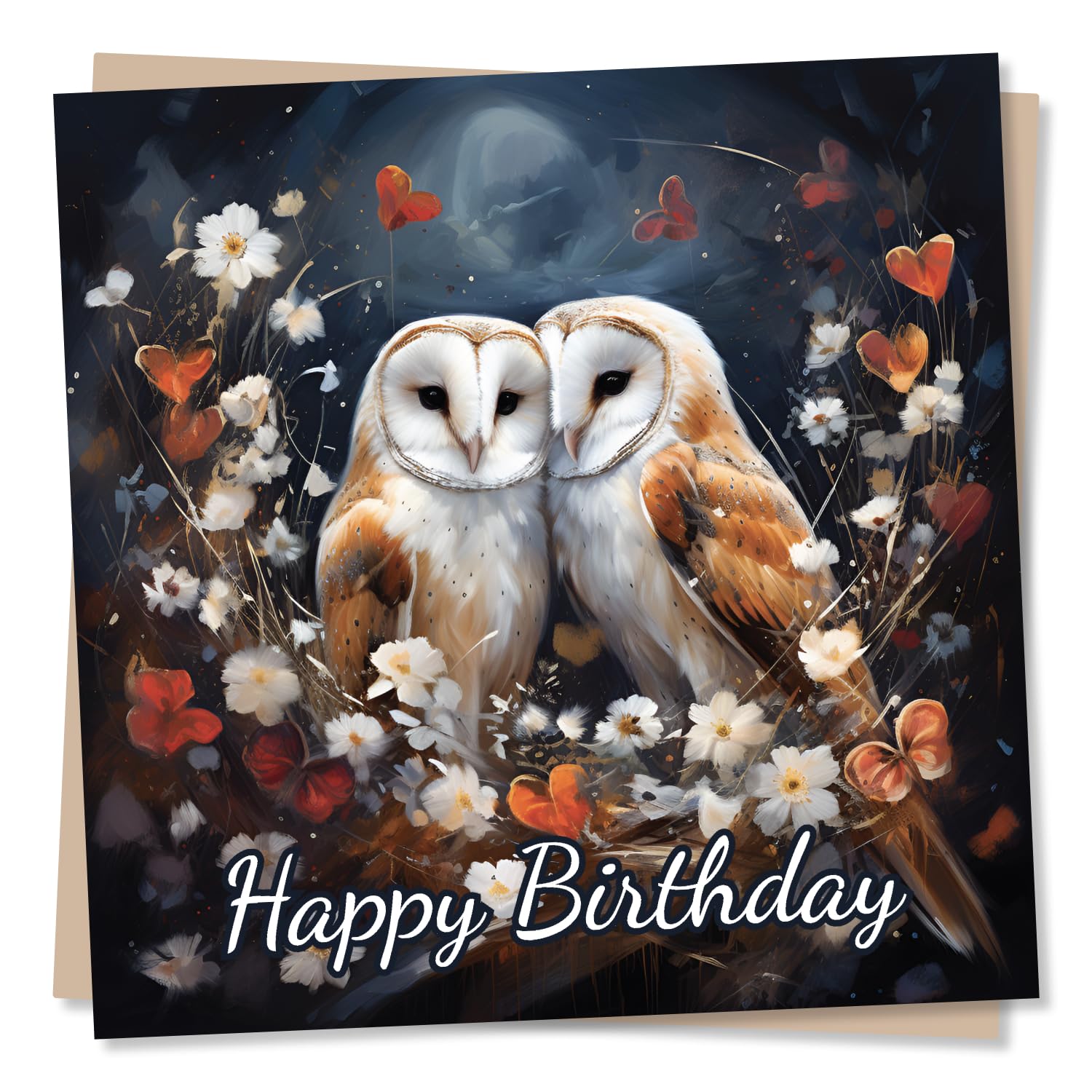 Happy Birthday Barn Owls Card - Special Card For Family, Friends, Husband, Wife, Partner, Girlfriend or Boyfriend - Heartfelt Greetings Wish for Women, Men - Made in UK