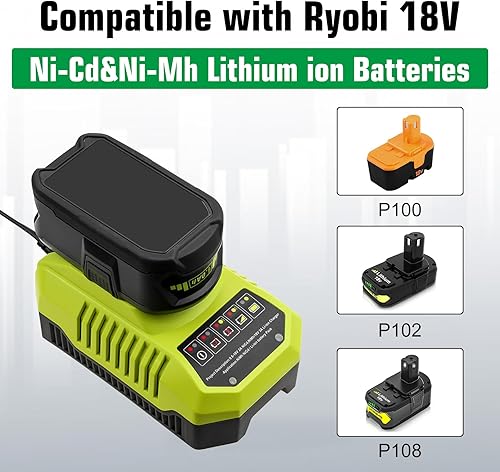 Miniatura 6 de Paquete de 2 baterías de repuesto de 6000 mAh P108 para Ryobi 18 V batería y cargador compatible con batería de litio Ryobi de 18 voltios P108 P107