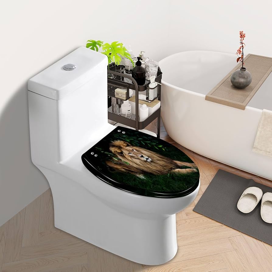 Elongated Toilet Seat Lion portrait Resin Toilet Seat Slow