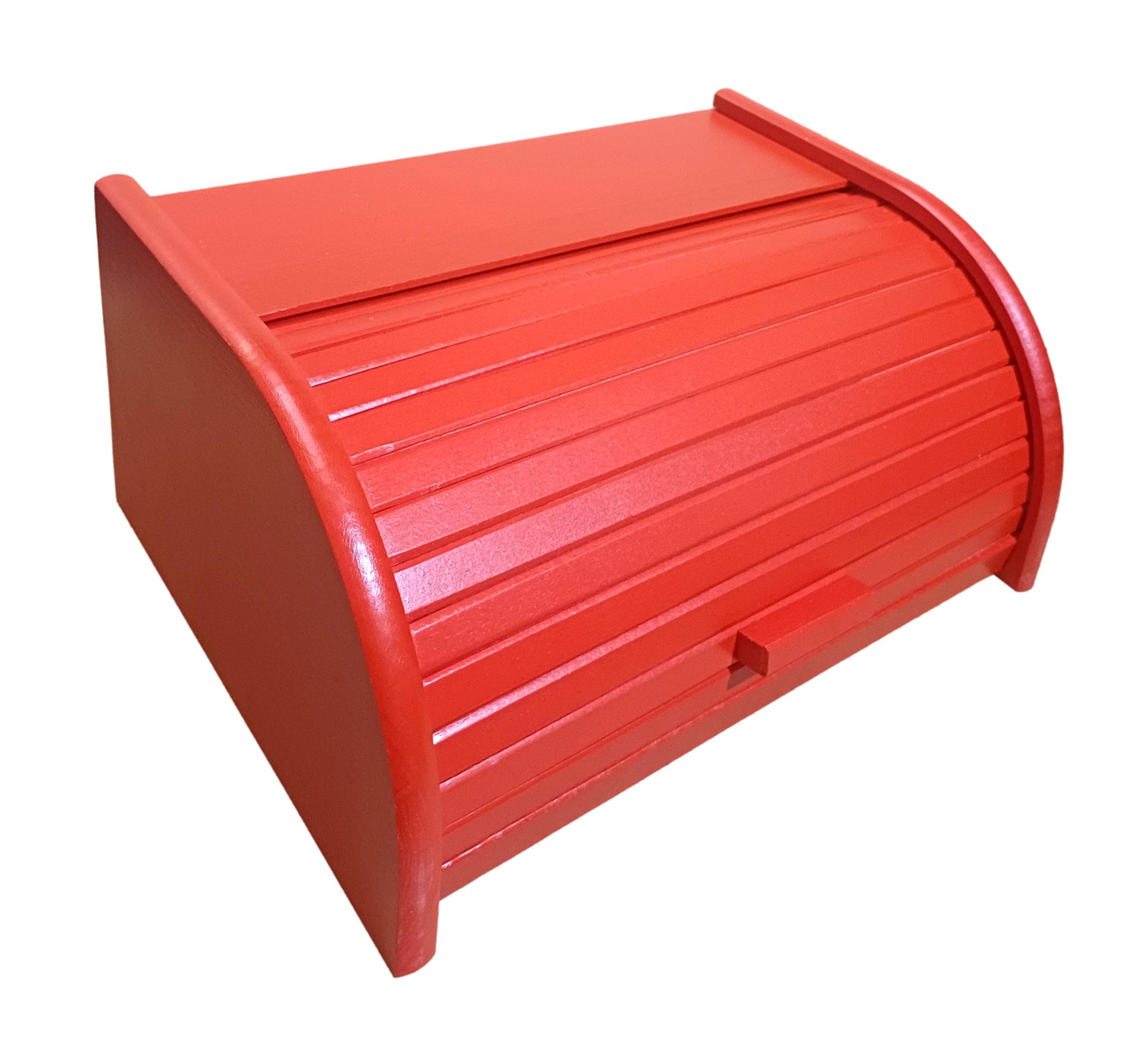 Wooden World - Wooden Bread Bin with Sliding Lid Dense Wood Red Large