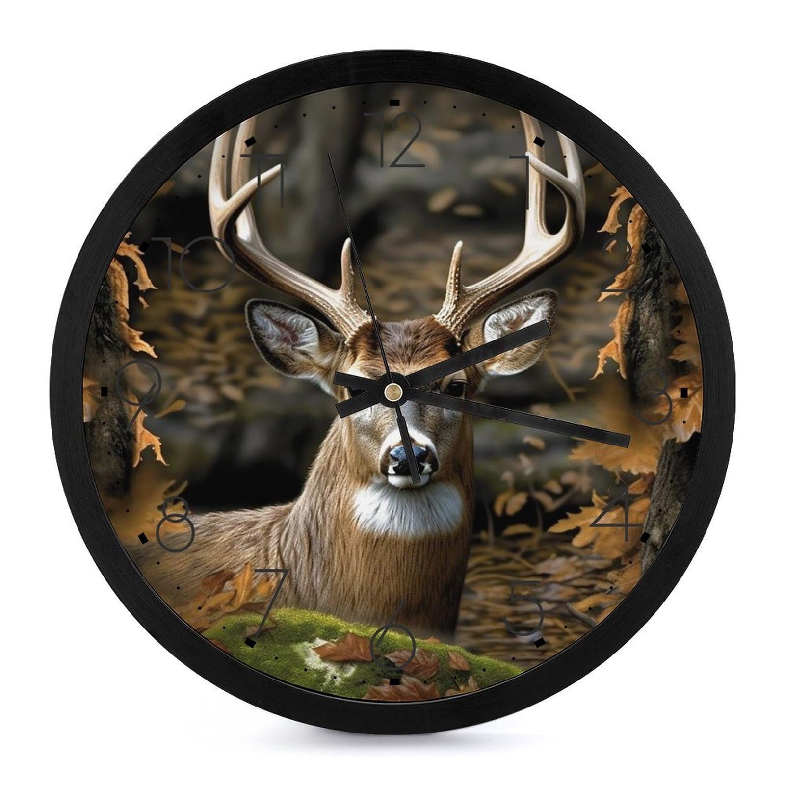Horloge murale cerf camouflage analogique ronde à piles pour salon