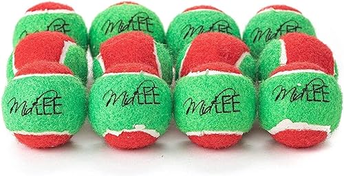 Midlee Pelotas de tenis de Navidad para perros de 1.5 pulgadas, color rojo y verde, paquete de 12