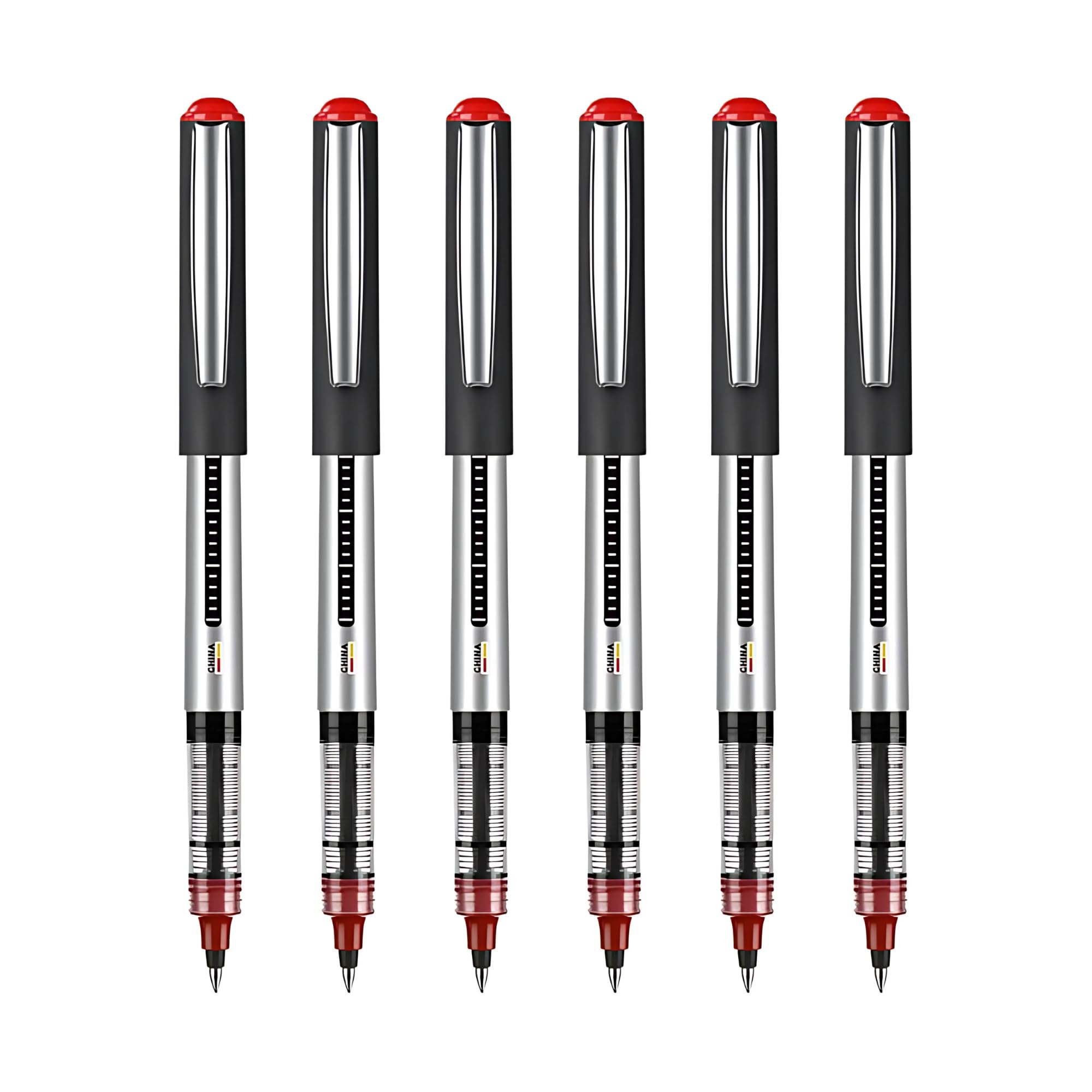 SOMCO - Pack Of 6 Red Rollerball Gel Pens - 0.5mm Fine Nib - Quick Dry Red Liquid Ink - Stick Ballpoint - Premium Office Stationery Supplies Writing Pens