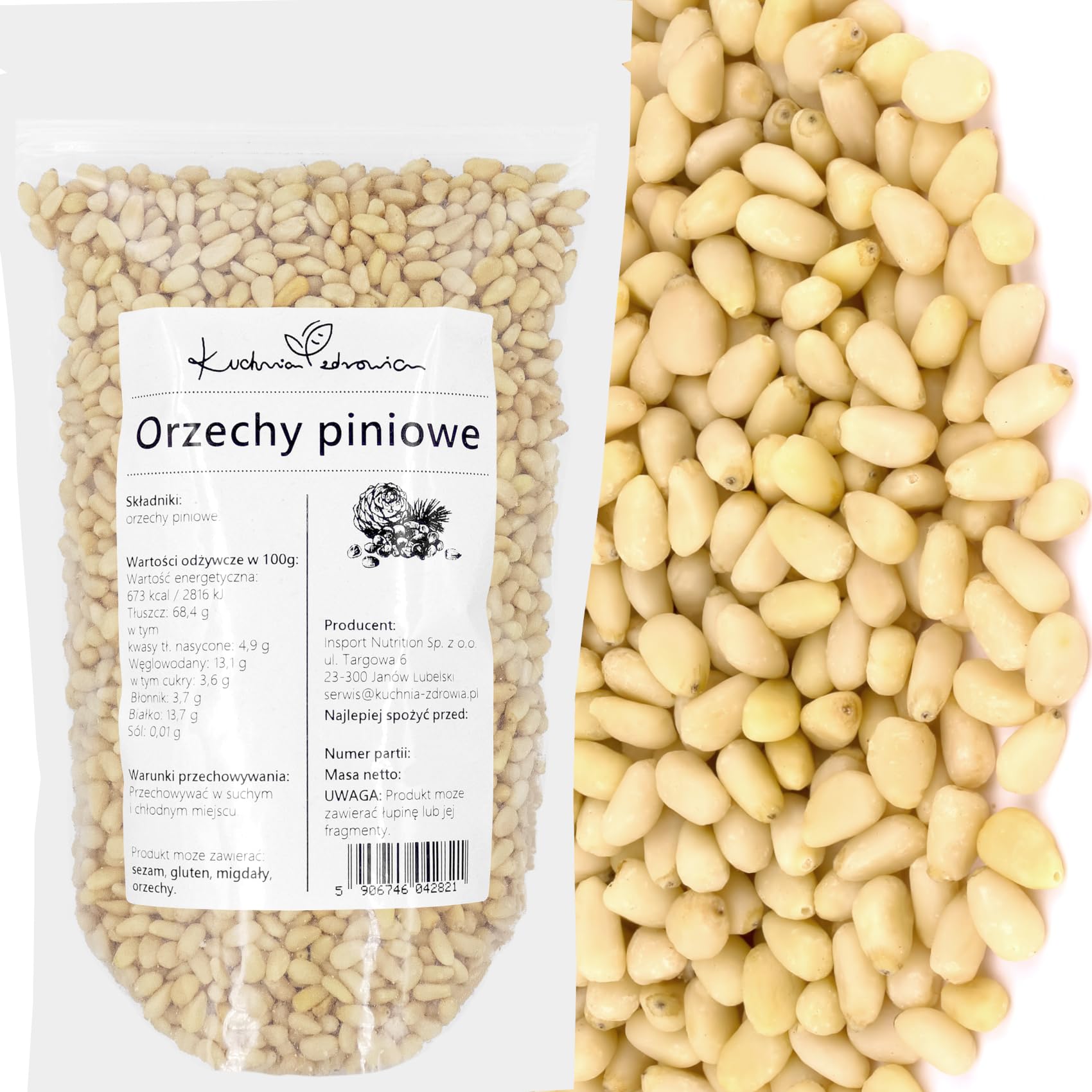 Pinoli Naturali Chiari 500g | Noci Pine Nut Ricchi di Proteine e Grassi Sani, Snack Nutriente e Versatile – KUCHNIA ZDROWIA
