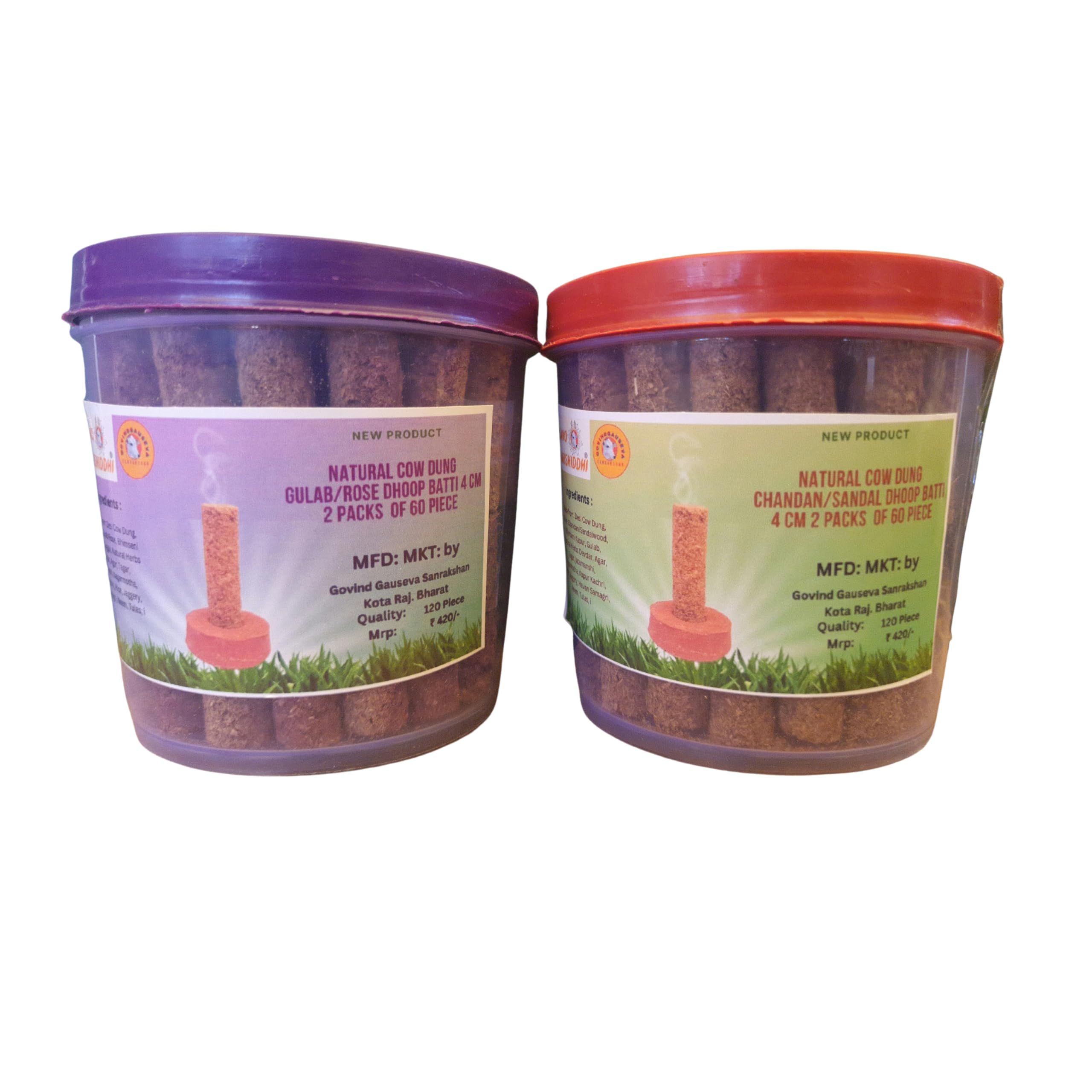 GAVO HARSHIDDHI Desi Cow Dung Rose and Sandalwood (Gulab & Chandan) Dhoop Batti/Organic Incense Sticks for Pooja and Home Fragrance - 120 Sticks - 1.5 inch