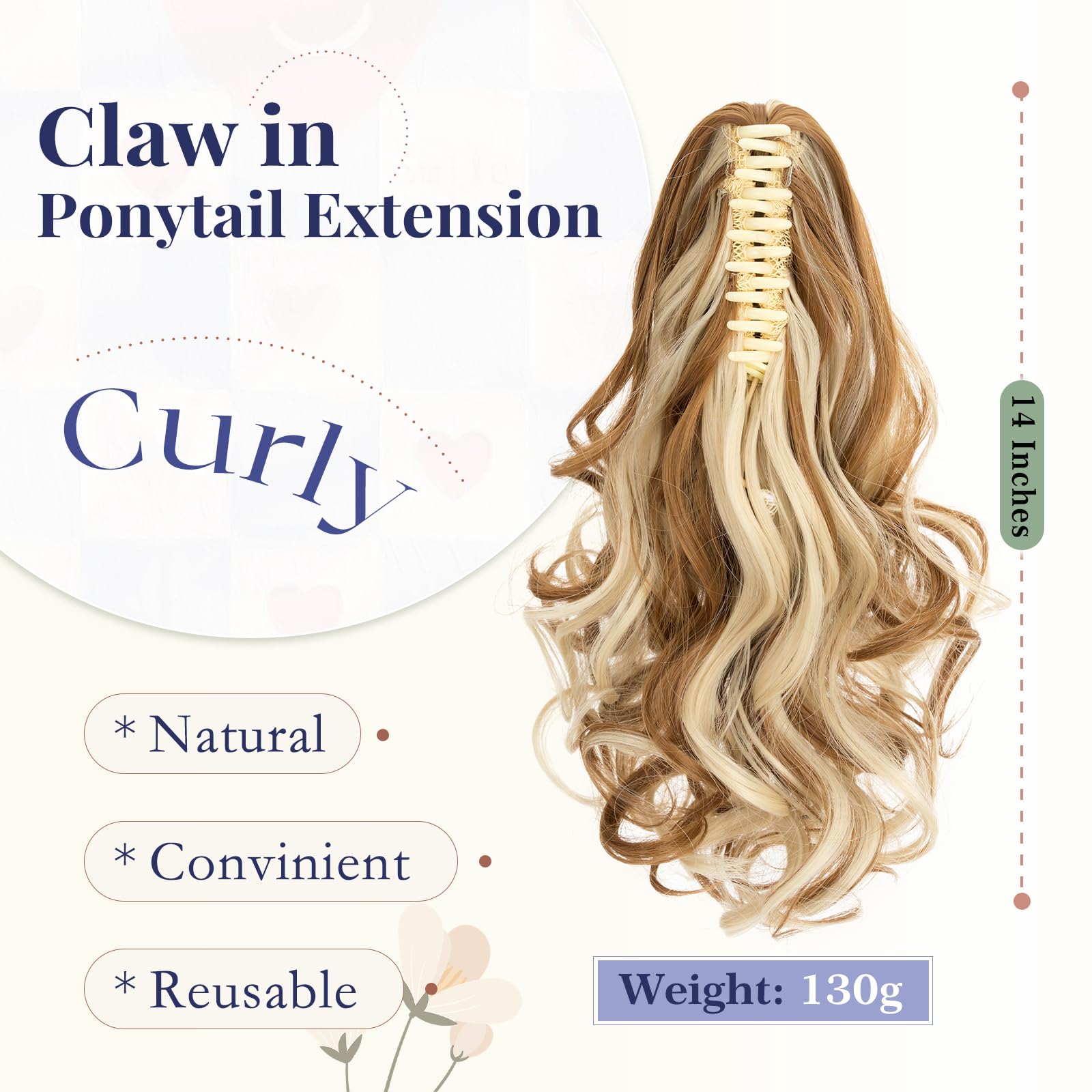 TESS Claw On Ponytail Extension Matte Material 14 Inch/37cm Curly Wavy Clip In Pony tail Synthetic Hairpiece - Image 2