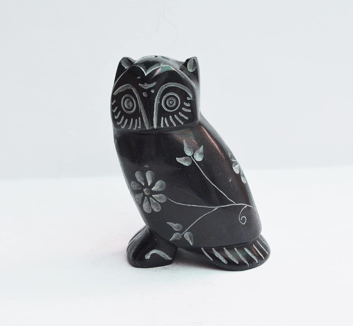Soapstone Carved Owl Sculpture 3'' inch – Handcrafted Owl Figurine Showpiece for Home & Office Décor – Good Luck Collectible Statue – Polished Handmade Art Gift for Nature & Animal Lovers