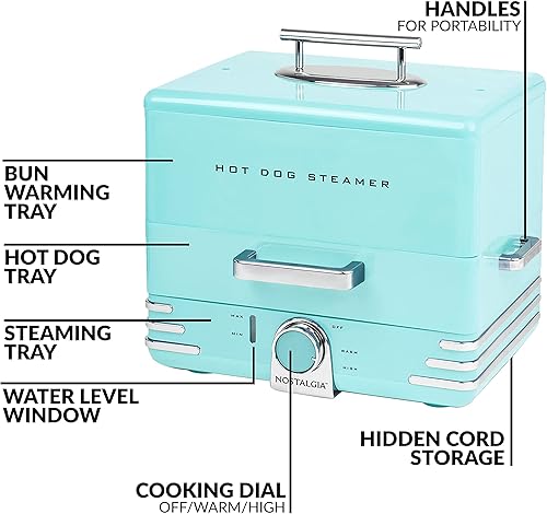 Miniatura 30 de Nostalgia Oscar Mayer - Vaporizador y calentador de bollos para perros calientes estilo diner, capacidad para 8 perros calientes y 4 bollos