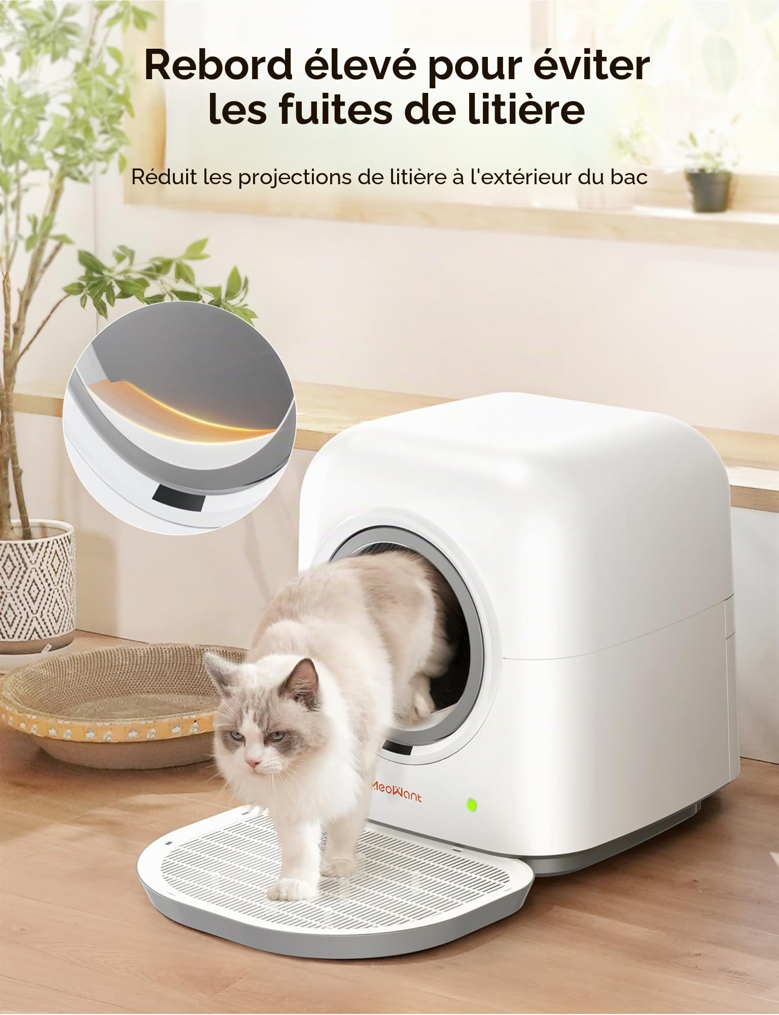 MeoWant Bac à Litière Autonettoyant pour Chat, Bac à Litière Automatique Entièrement Fermé pour Plusieurs Chats, Ultra Sûr/Contrôlé par APP/Désodorisant, avec Tapis & Sac Poubelle & Déodorant