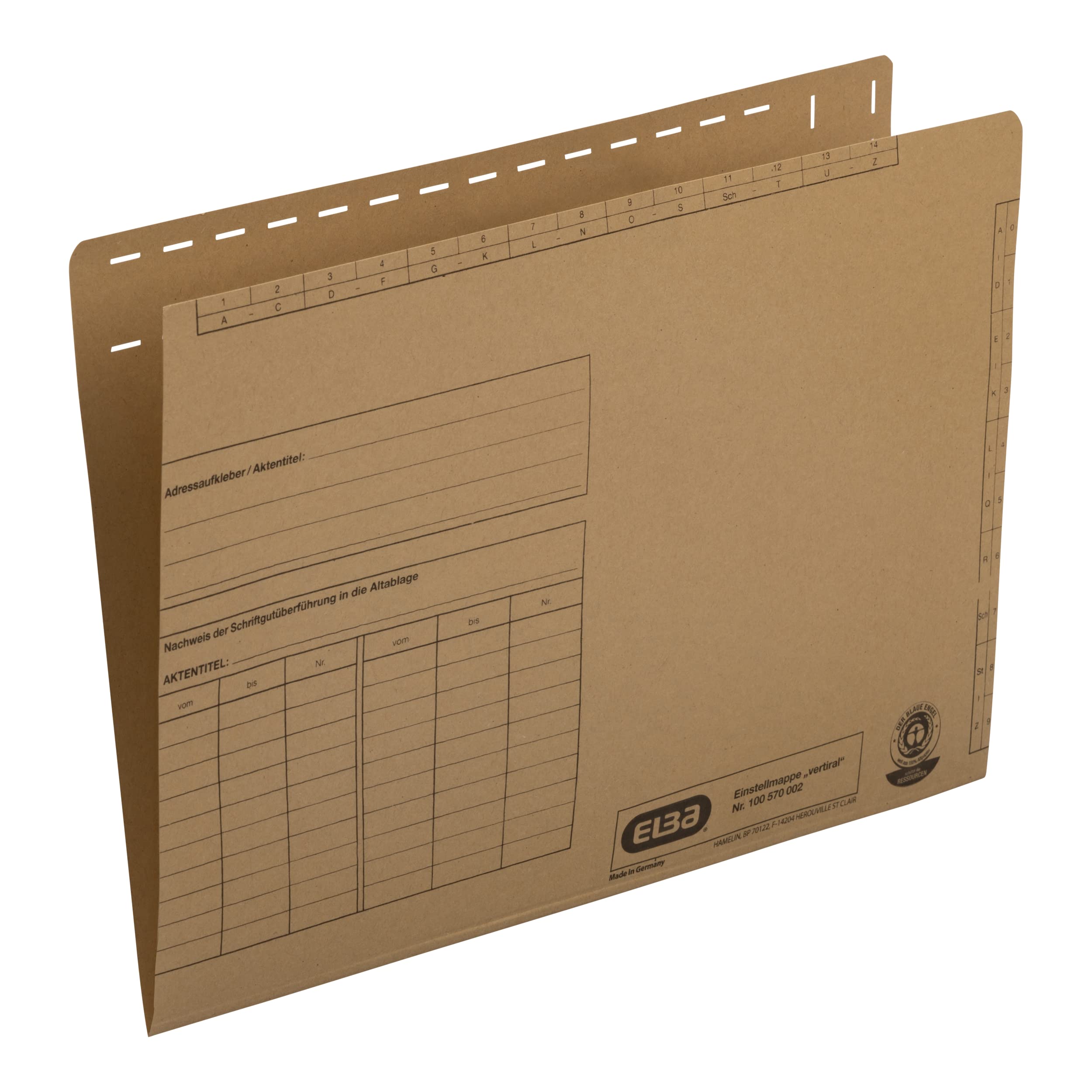 ELBA Einstellmappe, 100er Pack, Natronkarton, naturbraun