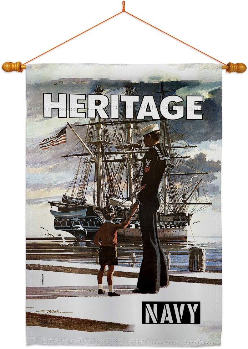 USBrotherhood Navy Heritage US House Flag Armed Forces USN Seabee United State American Military Veteran Retire Small Decorative Gift Yard Banner Double-Sided Made in USA 28 X 40