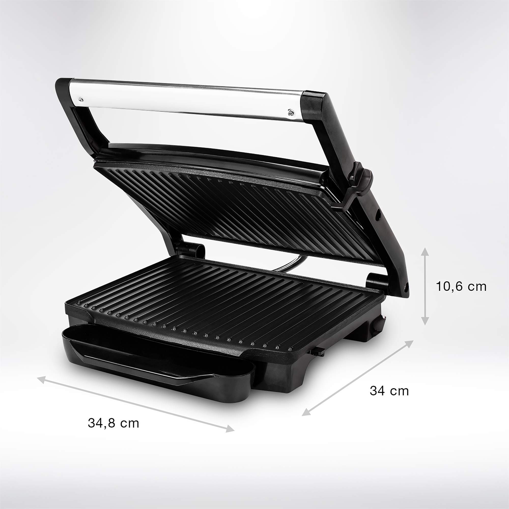 Princess Kontaktgrill - Panini Grill mit Edelstahlasuführung, 2000 Watt, 0,75m Kabellänge, 30x24cm Grillfläche, antihaftbeschichtet, 112415