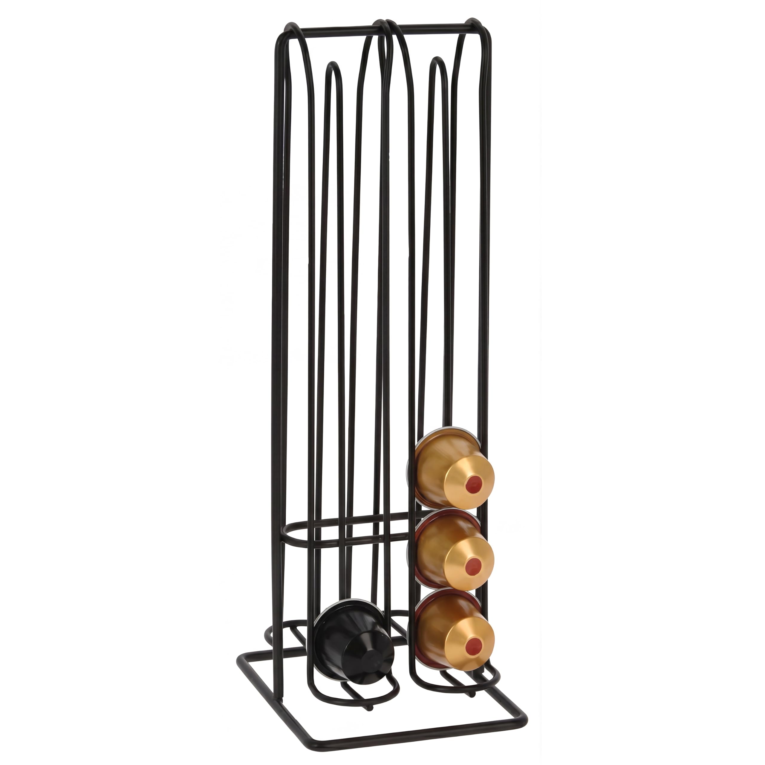 Geezy Black Coffee Pod Holder For 32 Nespresso Capsules - Wireframe Tower Rack With 4 Vertical Storage Tracks - Nespresso Pod Holder & Coffee Capsule Storage Rack For Home Kitchens, Office Break Rooms
