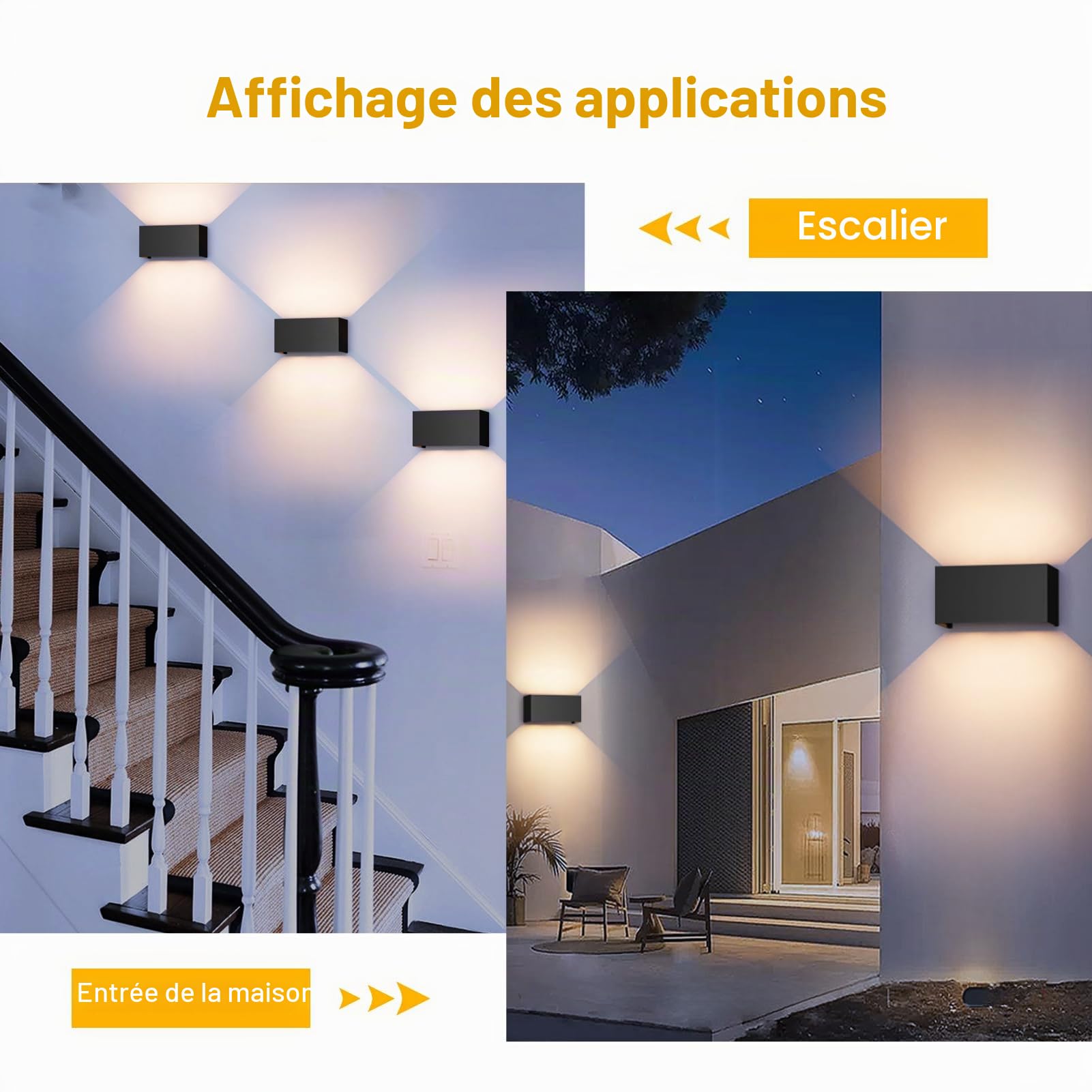 Aipsun 24W Applique Mural Intérieur/Extérieur Noir, LED Applique Murale Moderne Exterieur avec Angle de faisceau Réglable pour Jardin Couloir, IP65 Imperméable, Blanc chaud 3000K